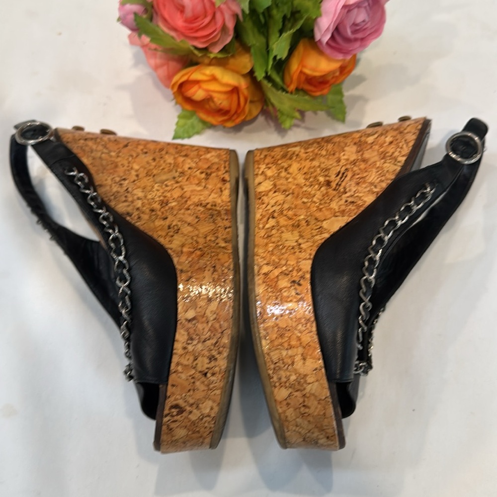 Authentic CHANEL Chic Black Wedge Sandals - Picture 5 of 14